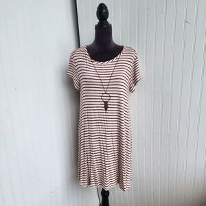 Pinc Women's Casual Dress Striped Burgundy Tan Short Sleeve Stretch Jewelry XL